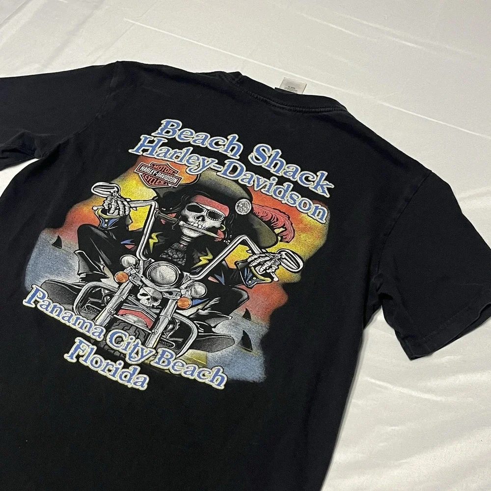 Harley Davidson t shirt Men's Size M Black Panama City Beach Florida Pirate Bike